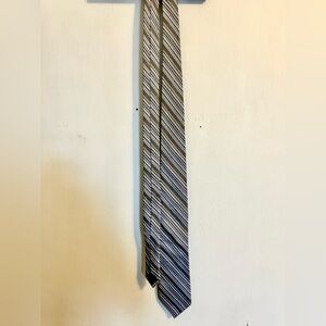 Calvin Klein Men's Striped Neck Tie in Blue and Gray / Silver